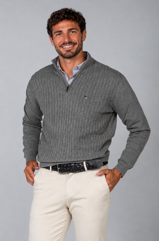 Jersey Ochos Cuello Zipper Gris Medio