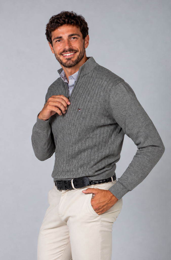 Jersey Ochos Cuello Zipper Gris Medio