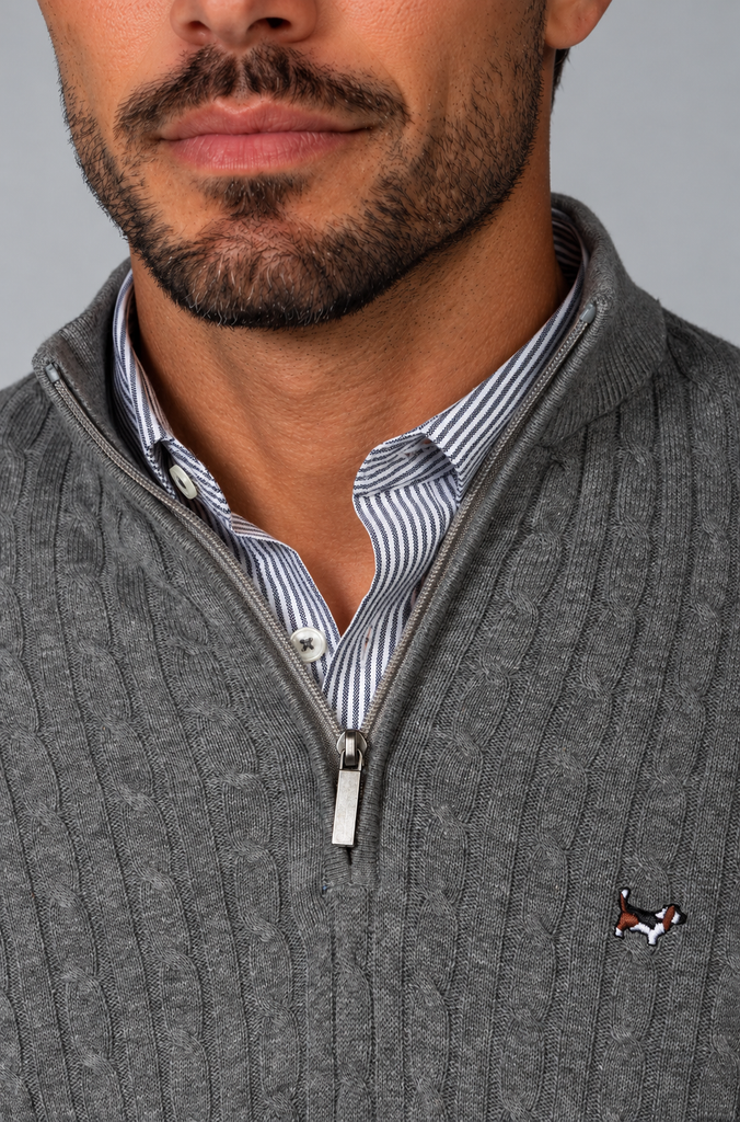Jersey Ochos Cuello Zipper Gris Medio