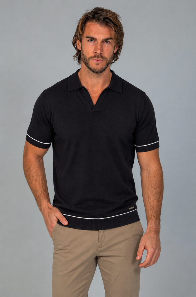 Polo Fino Tricot Negro Combinado