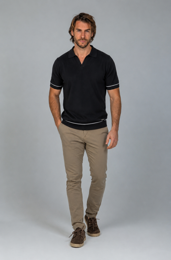 Polo Fino Tricot Negro Combinado