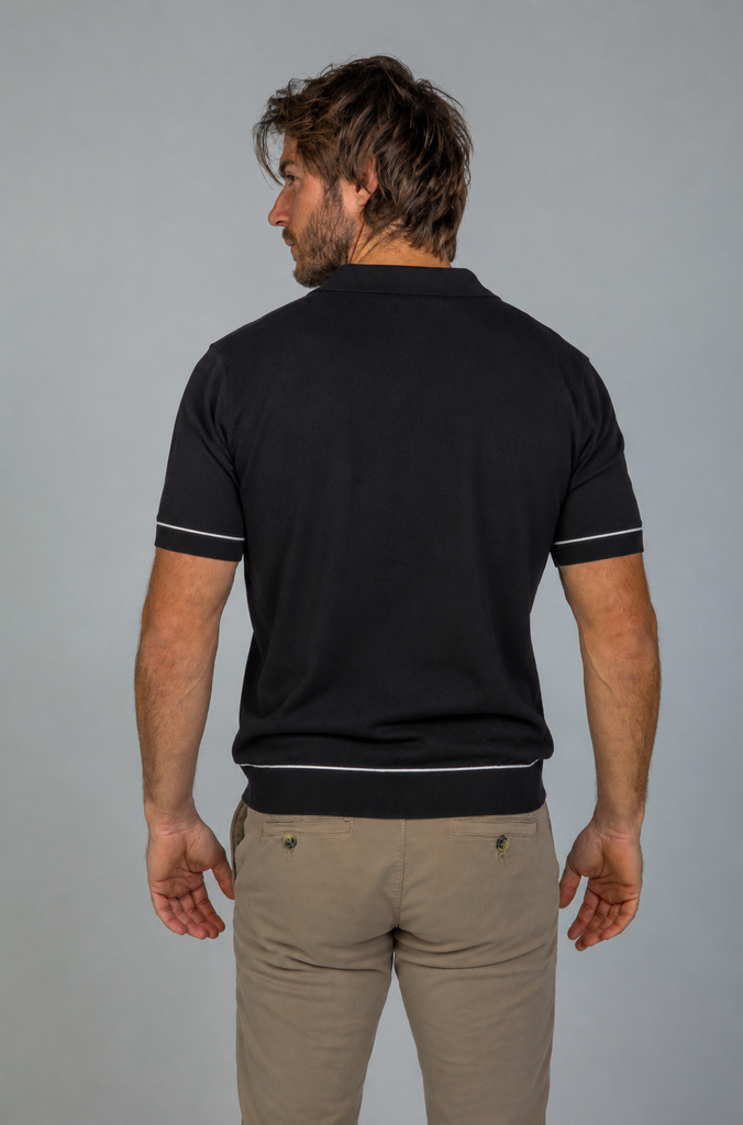 Polo Fino Tricot Negro Combinado