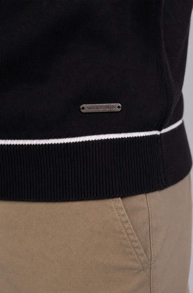 Polo Fino Tricot Negro Combinado