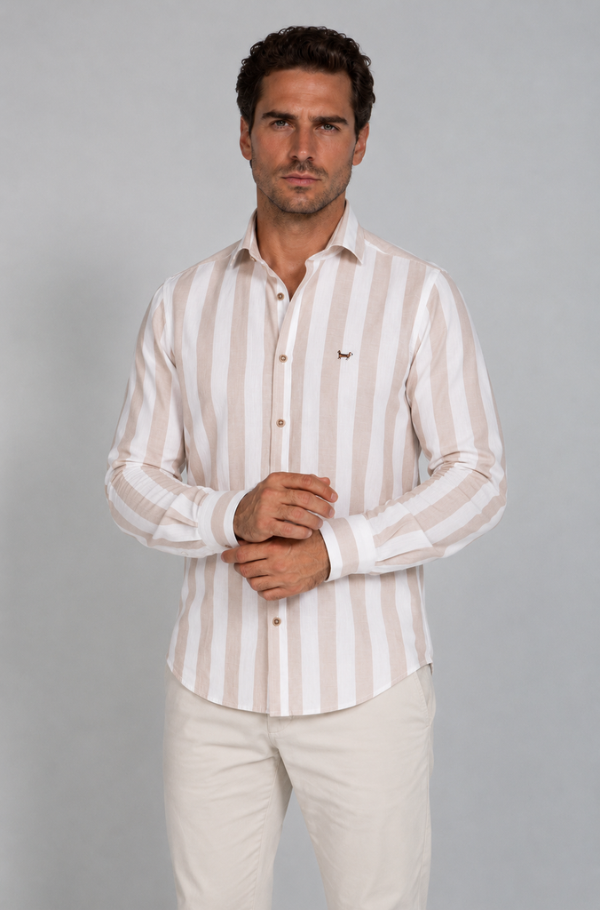 Camisa Lino Raya Ancha Salmon