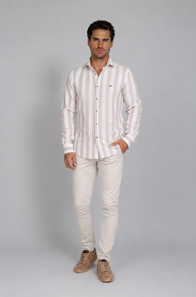 Camisa Lino Raya Ancha Salmon