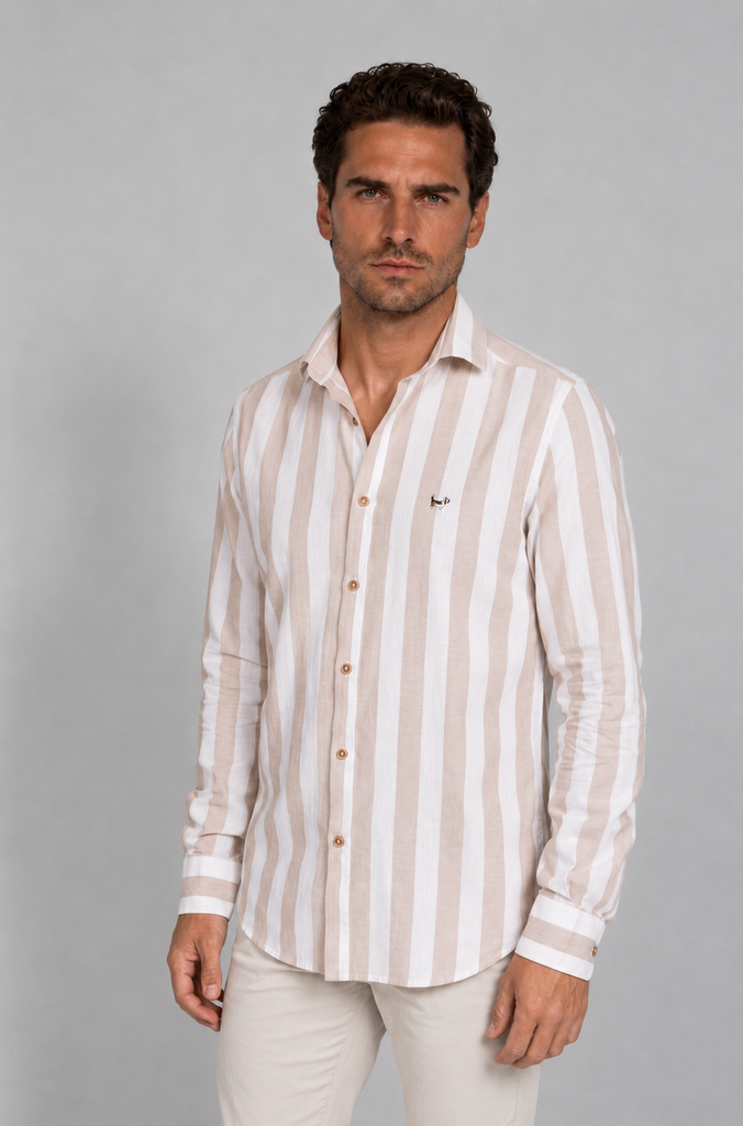 Camisa Lino Raya Ancha Salmon