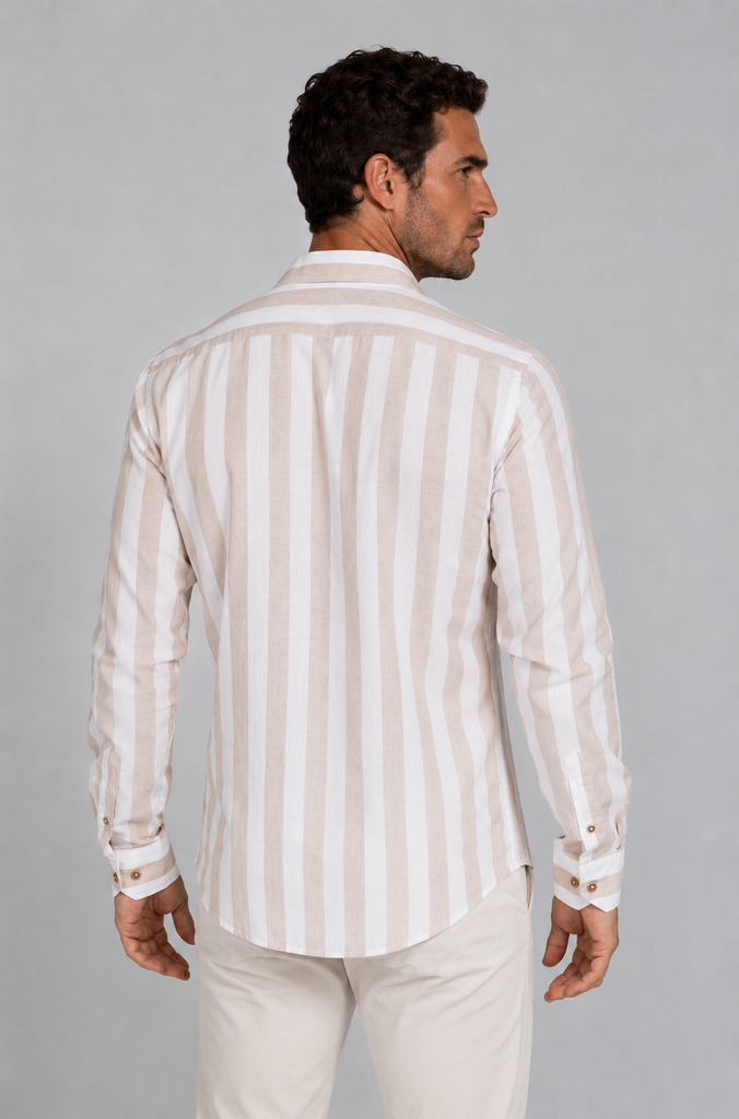 Camisa Lino Raya Ancha Salmon