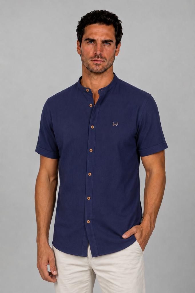 Camisa Seersuker Manga Corta Marino
