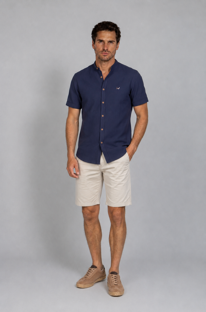 Camisa Seersuker Manga Corta Marino