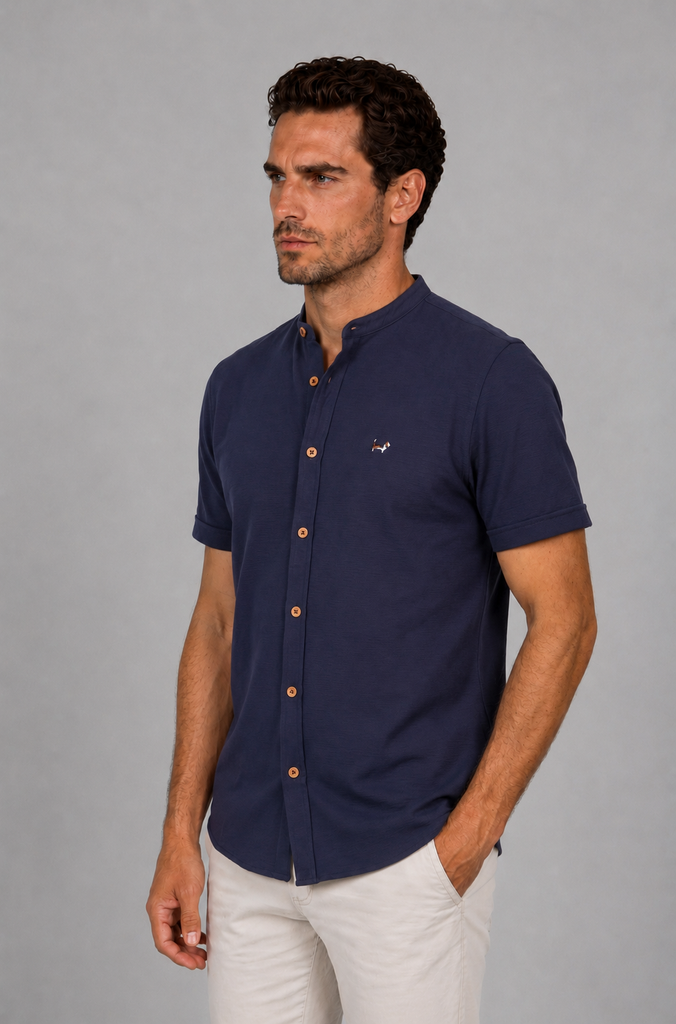 Camisa Seersuker Manga Corta Marino