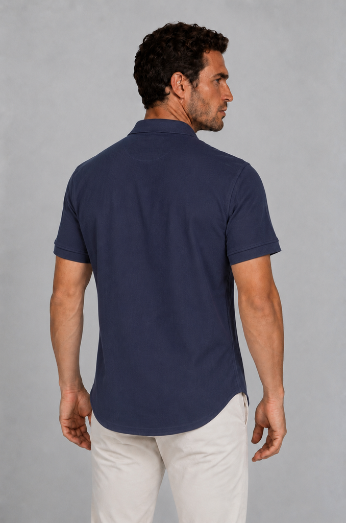 Camisa Seersuker Manga Corta Marino