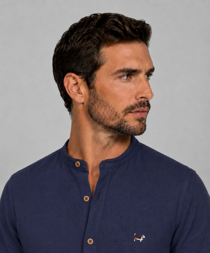 Camisa Seersuker Manga Corta Marino