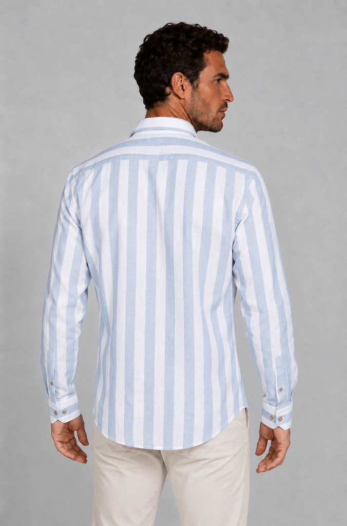 Camisa Lino Raya Ancha Celeste