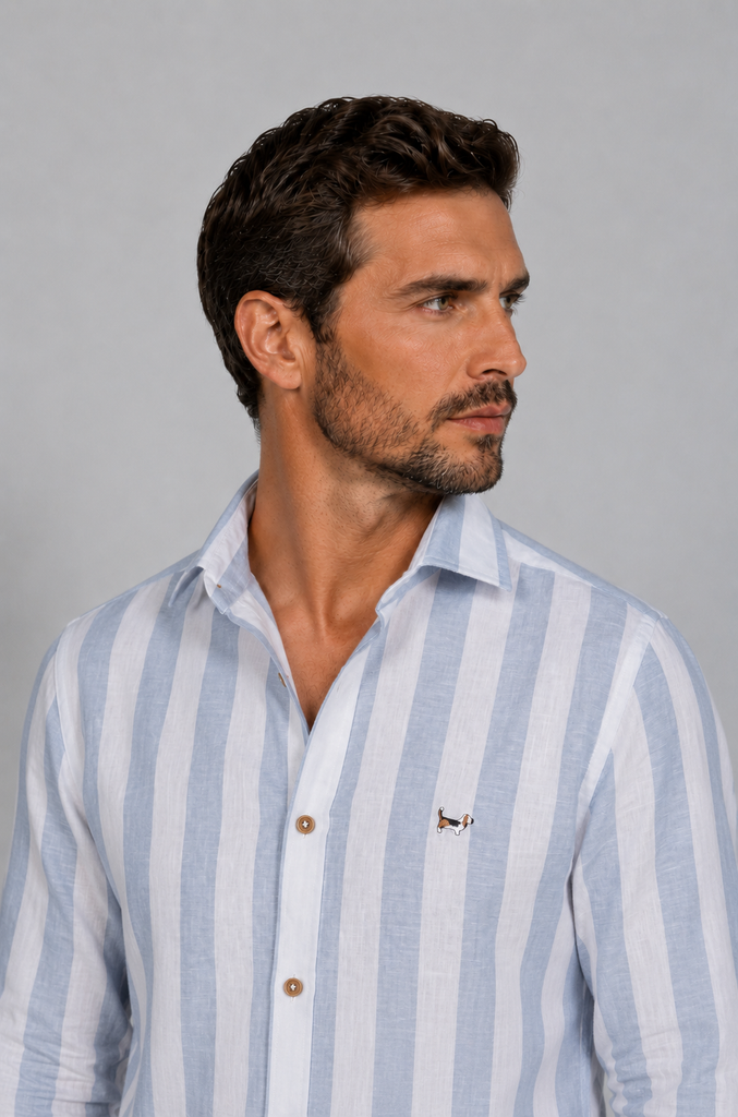 Camisa Lino Raya Ancha Celeste