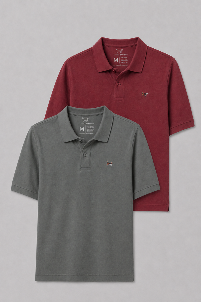 Pack polo básico gris plomo y burgundy