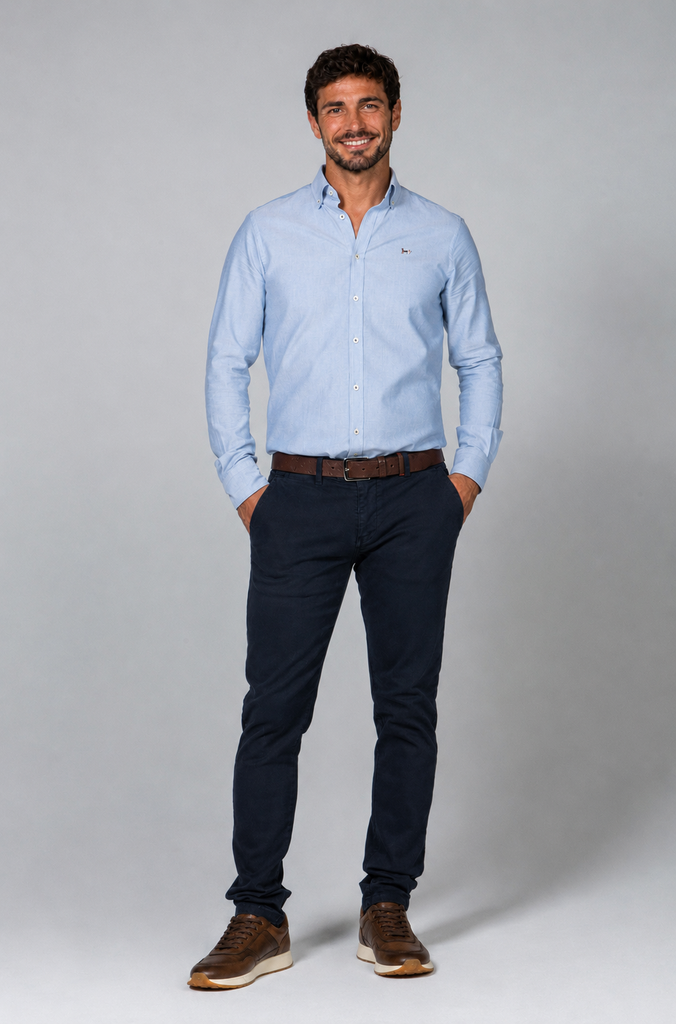 Camisa Oxford Liso Azul Petróleo