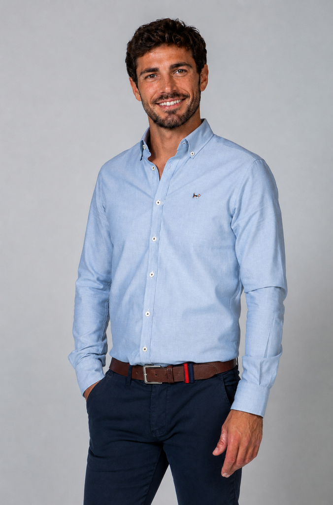 Camisa Oxford Liso Azul Petróleo