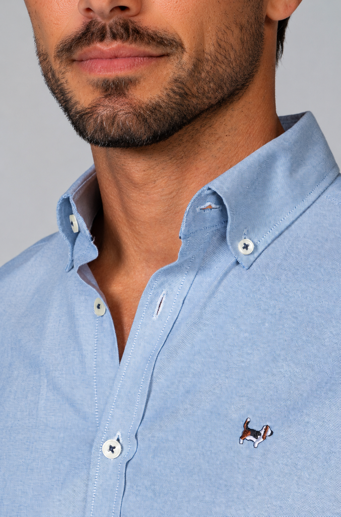 Camisa Oxford Liso Azul Petróleo