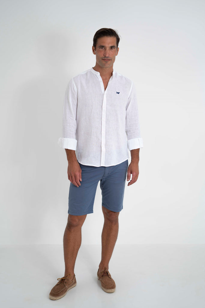 Camisa Milano Premium 100% Lino Cuello Mao Blanca