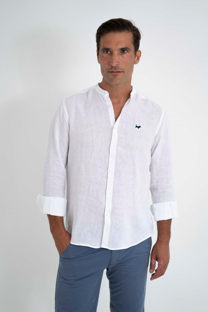 Camisa Milano Premium 100% Lino Cuello Mao Blanca