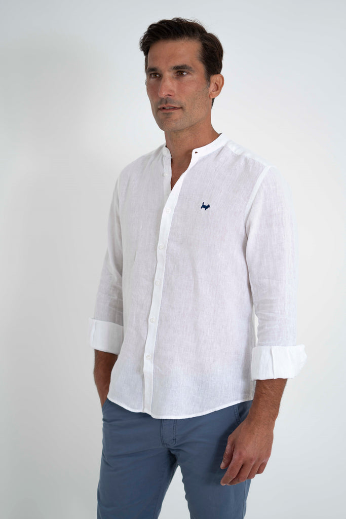 Camisa Milano Premium 100% Lino Cuello Mao Blanca