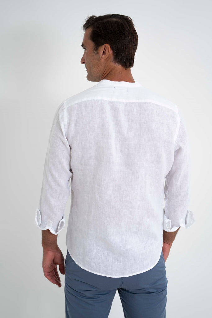 Camisa Milano Premium 100% Lino Cuello Mao Blanca