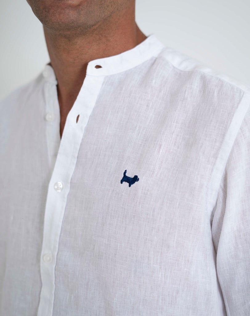 Camisa Milano Premium 100% Lino Cuello Mao Blanca