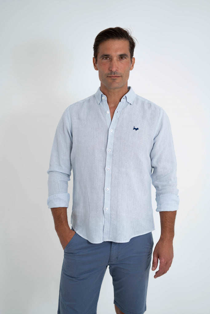 Camisa Milano Premium 100% Lino Celeste