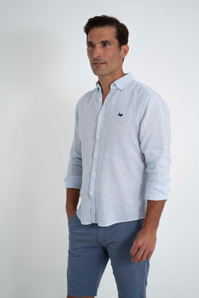 Camisa Milano Premium 100% Lino Celeste