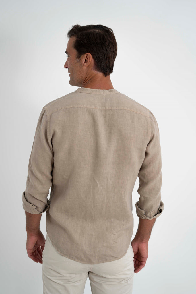 Camisa Milano Premium 100% Lino Cuello Mao Kaki