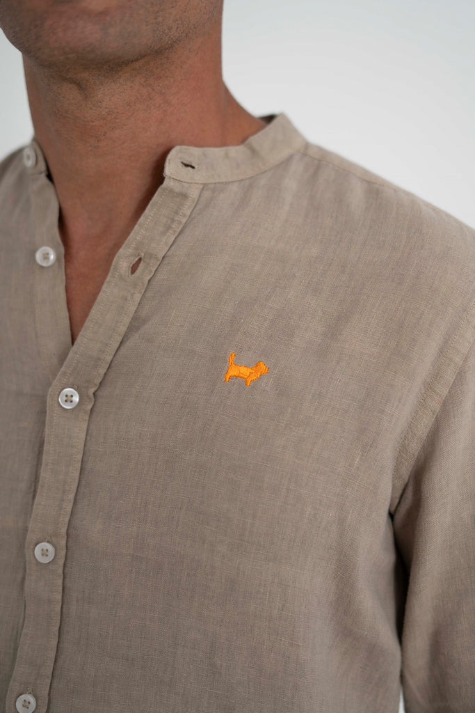 Camisa Milano Premium 100% Lino Cuello Mao Kaki