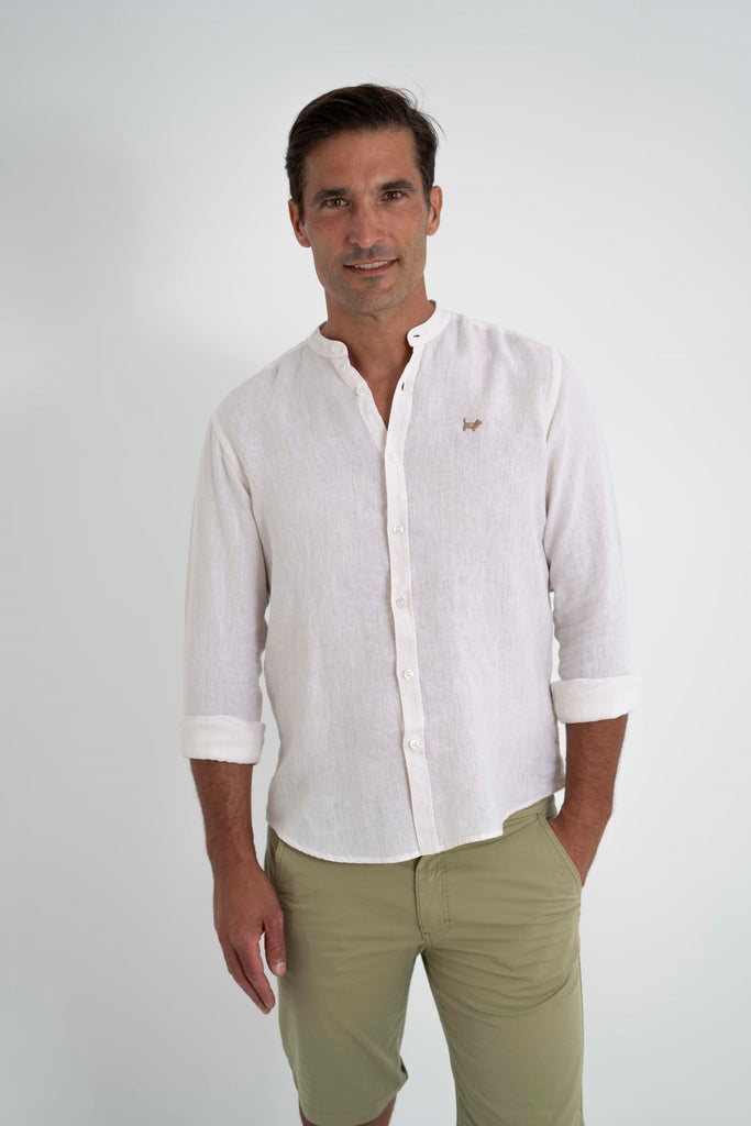 Camisa Milano Premium 100% Lino Cuello Mao Crudo
