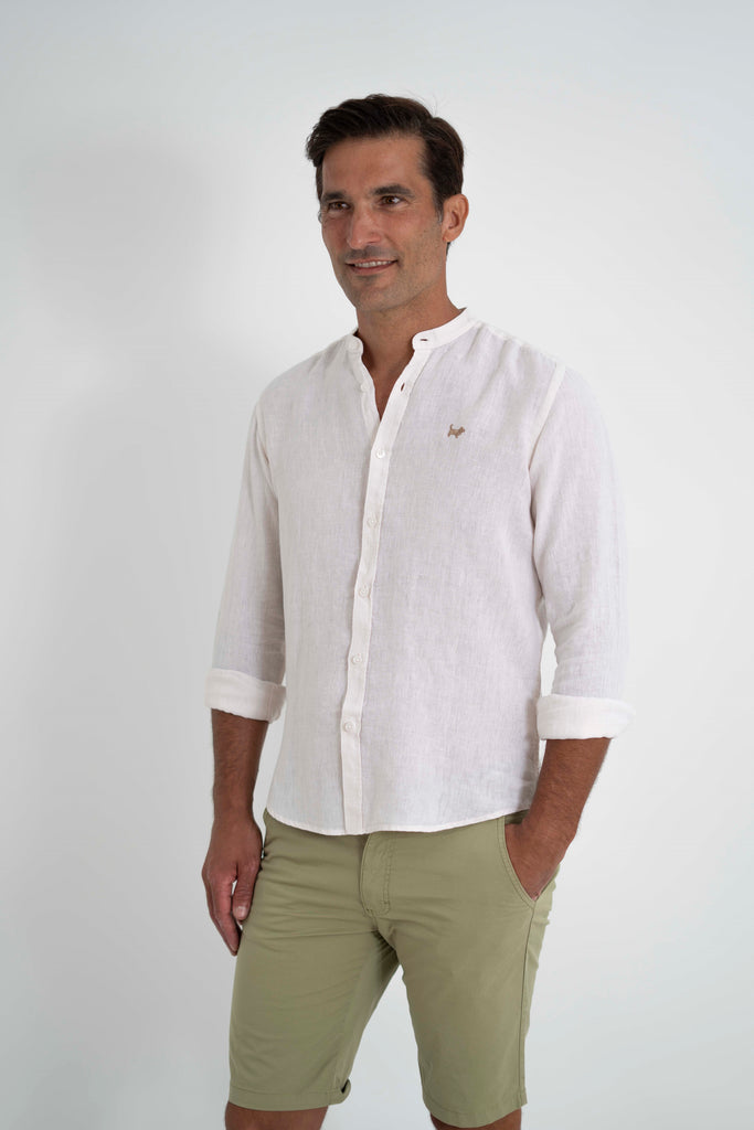 Camisa Milano Premium 100% Lino Cuello Mao Crudo