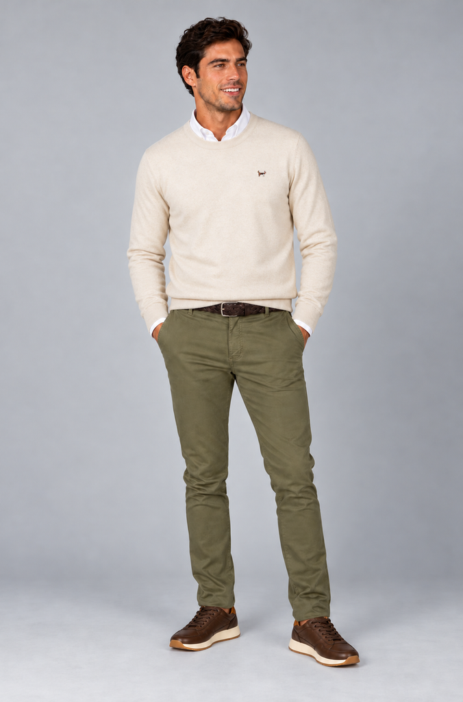 Pantalón Chino Sarga Verde Kaki
