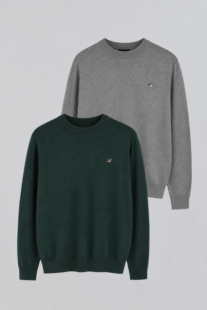 Pack jersey cuello caja color verde botella y gris