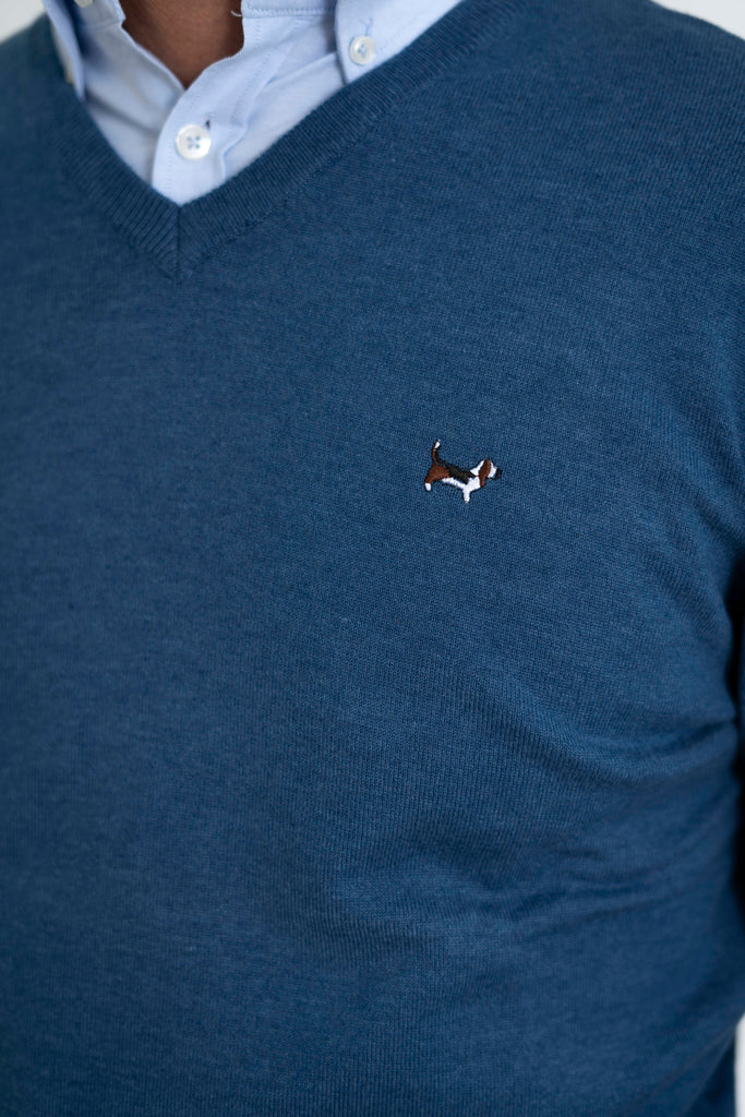 Sueter Liso Cuello Pico Azul Indigo