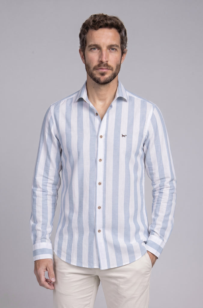 Camisa Lino Raya Ancha Celeste