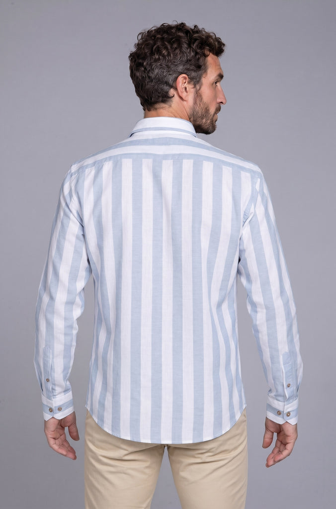 Camisa Lino Raya Ancha Celeste