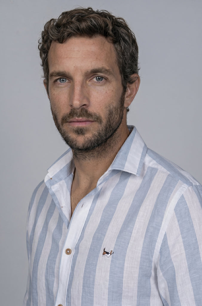 Camisa Lino Raya Ancha Celeste