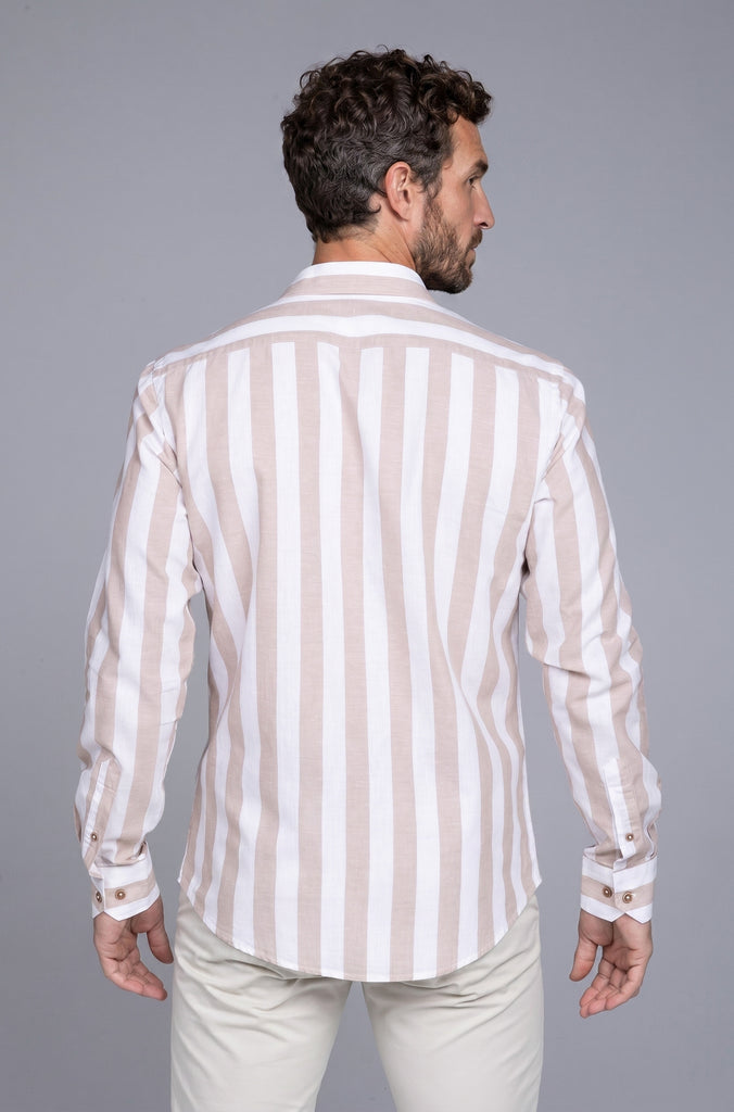Camisa Lino Raya Ancha Salmon