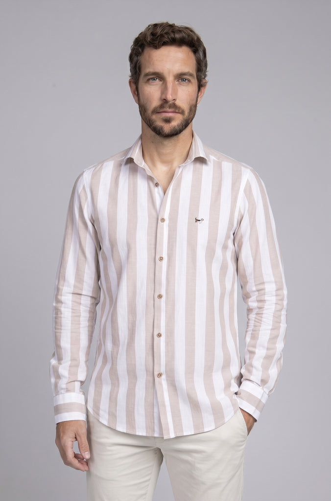 Camisa Lino Raya Ancha Salmon