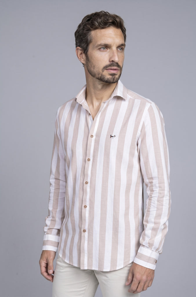 Camisa Lino Raya Ancha Salmon
