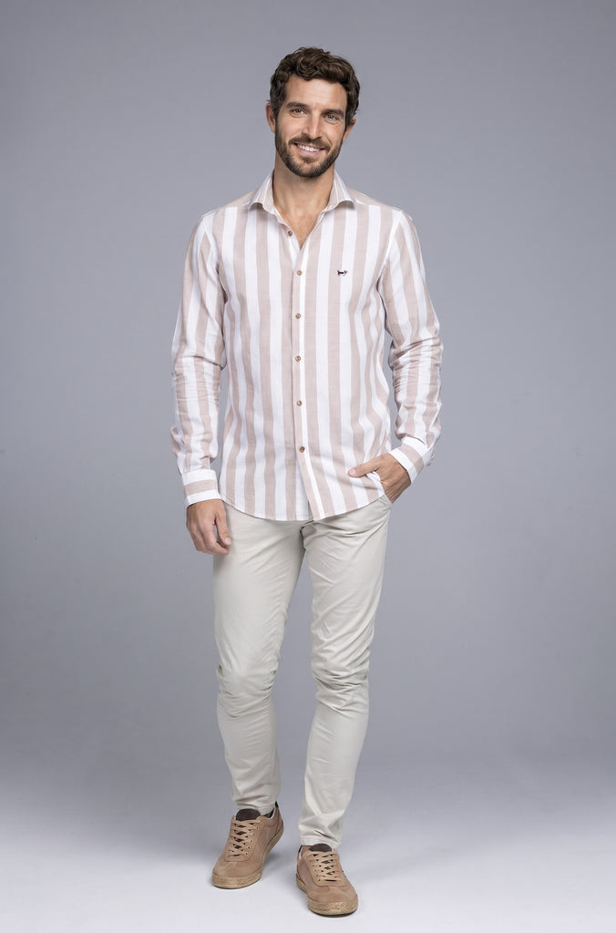 Camisa Lino Raya Ancha Salmon