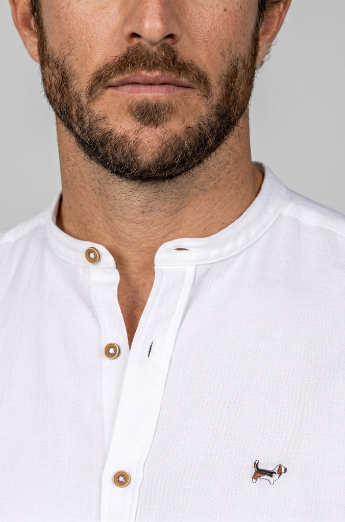 Camisa Lino Cuello Mao Blanca
