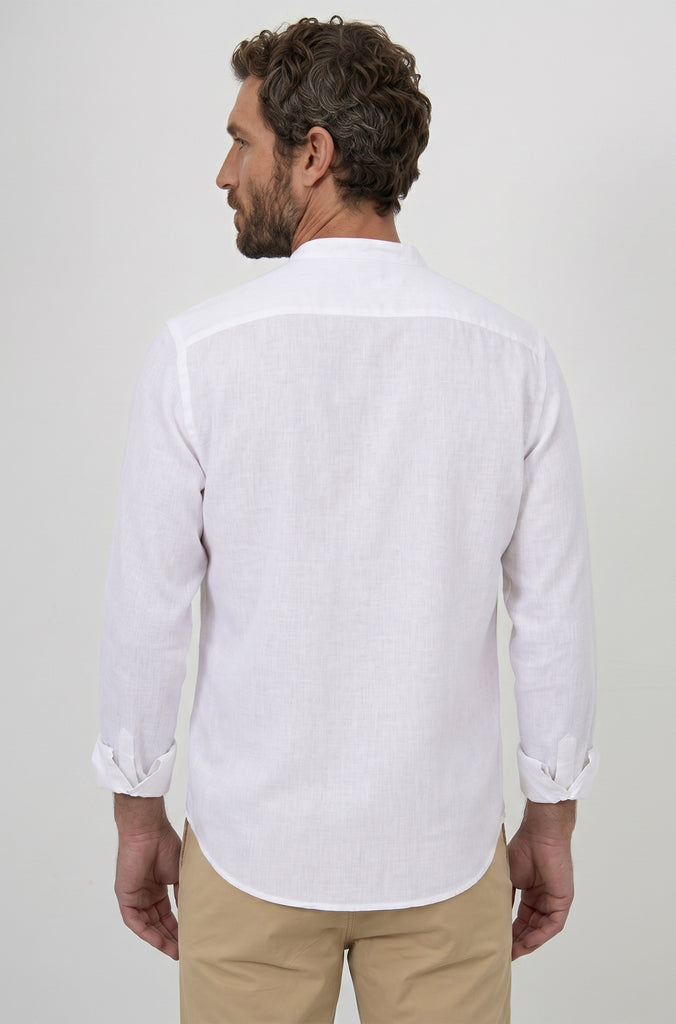 Camisa Lino Cuello Mao Blanca