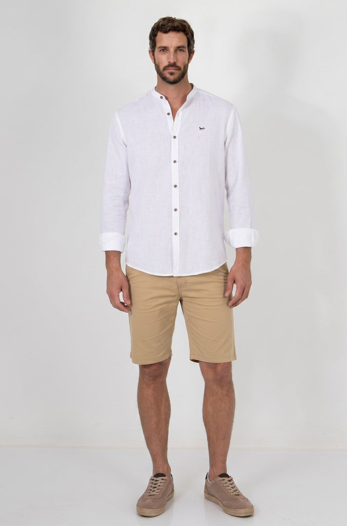 Camisa Lino Cuello Mao Blanca