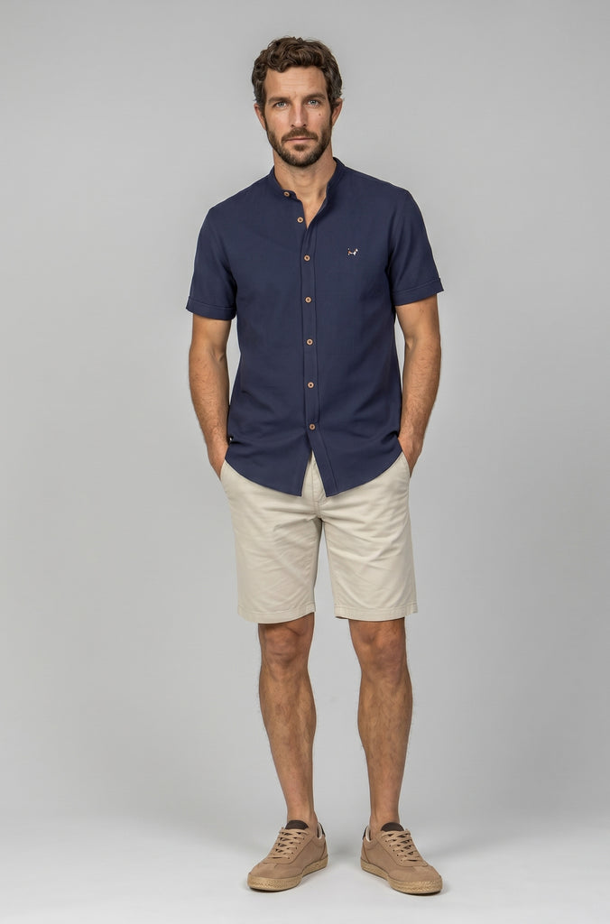 Camisa Seersuker Manga Corta Marino