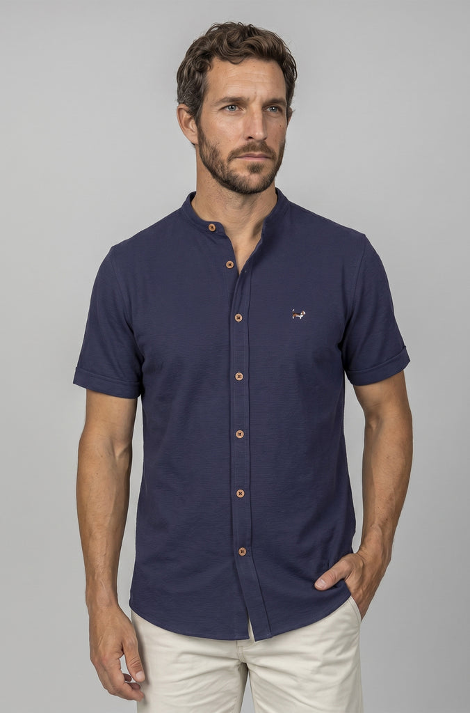 Camisa Seersuker Manga Corta Marino