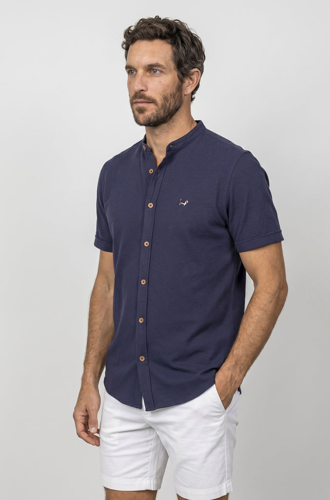 Camisa Seersuker Manga Corta Marino
