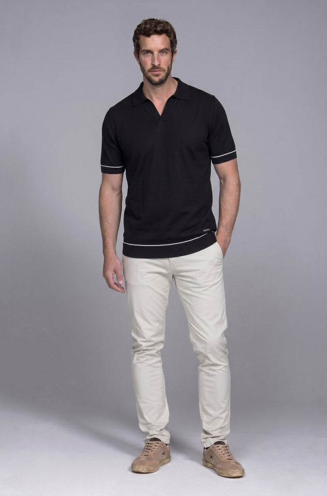 Polo Fino Tricot Negro Combinado
